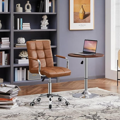 Topeakmart Modern Faux Leather Swivel Office Chair Height Adjustable Comfortable Computer Chair w/Wheels, Retro Brown