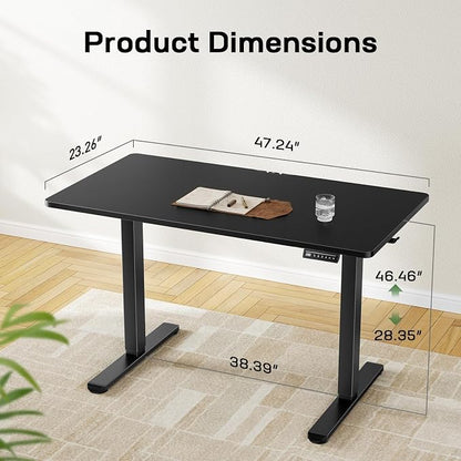 Marsail Whole Piece 48"x24" Desktop 0.6" Thickness, Rectangular Black Board for Electric Standing Desk