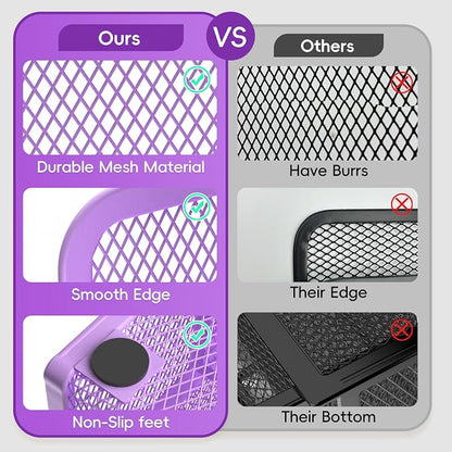 Mesh Pen Organizer for Desk - Multi-Functional Pencil Holder with Drawer Desk Organizers, Large Capacity Storage for School Office Home Supplies (Purple)