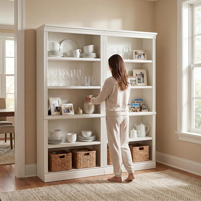 Furniwell Bookcase Bookshelves, 5-Shelf Tall Bookcase 71" Wood Open Display Floor Bookshelf, Large Storage Organizer for Library, Bedroom, Living Room, Set of 2 (White)