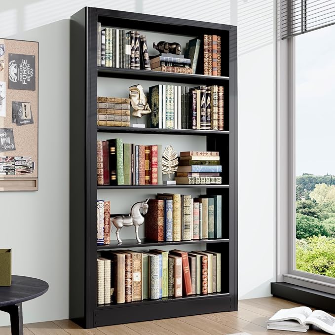 Bookshelf, Heavy Duty Metal Book Shelf, Industrial Tall BookShelves with Adjustable Shelves, 280lbs Shelf Capacity, Large Office Bookcase, Display Book Organizer for Living Room Library - 69”H