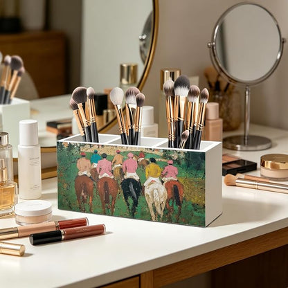 Equestrian Gifts for Women Men Pen Pencil Holder Organizer for Home Office Desk Accessories, Country Western Cowboy Horse Racing Wood Signs Makeup Brush Toothbrush Holder