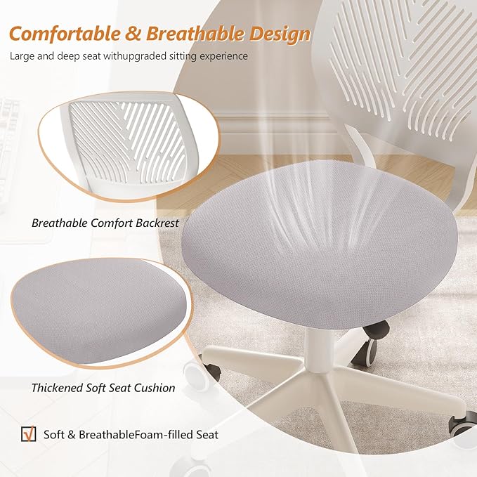 JPBSTO Small Desk Chair with Wheels, Armless Rolling Office Chair with Soft Mesh Padded Cushion, Height Adjustable Ergonomic Study Computer Chair for Girls Boys Teens