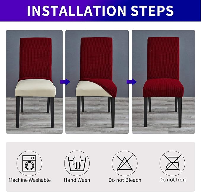 Stretch Chair Covers for Dining Room Set of 4, Removable Washable Dining Room Chair Covers, Dining Chair Slipcovers Seat Protector, Great Home Decor and Banquet Upholstery (Red Dahlia, 4 Pack)