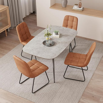 HIPIHOM 47.2'' Dining Table Set for 4,Modern Wood Dining Table,Leather Dining Chairs 4,Table and Chairs Set of 4,Ideal for Kitchen Dining Room (Gray Table + 4 U-Shaped Brown Chairs, 47.2")