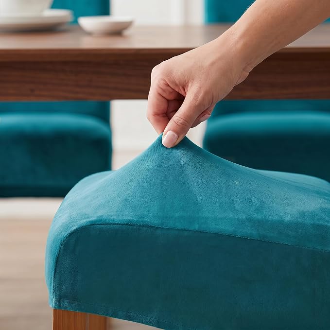 Deisy Dee Stretch XL/Oversized Extra Large Velvet Dining Room Chair Covers for Kitchen Dining，Removable Washable Chair Protectors Slipcovers (Turqouise, 4)