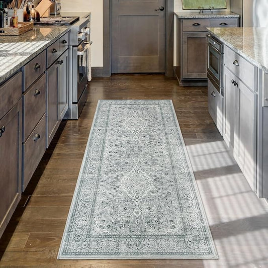Goideal Washable Runner Rug 2x6, Gray Rugs Non Slip, Indoor Low Pile Carpet with Rubber Backing for Hallway Kitchen Bathroom Entryway Bedroom