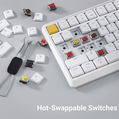 Keychron KJ1 Low Profile Wireless Mechanical Keyboard, 2.4 GHz Bluetooth QMK 75% Layout RGB, Hot-swappable Banana Switch Compatible with Mac Windows Linux, 2000mAh Fast Charge for Gaming - White