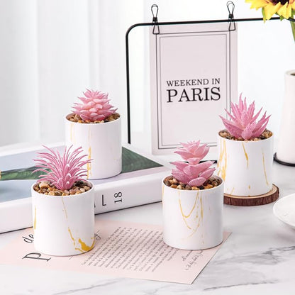 Der Rose Set of 4 Succulents Plants Artificial for Office Desk Accessories for Women Pink Home Decor