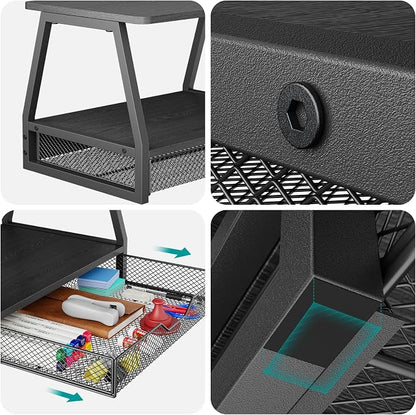2-Tier Printer Stand with Storage, Desktop Organizer for Printer Paper, Desk Shelf for Office and Home Printers‌ Tables, Black