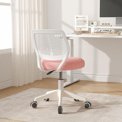 JPBSTO Armless Desk Chair, Height Adjustable Swivel Office Rolling Task Chairs with Soft Mesh Padded Cushion, Ergonomic Small Study Computer Chair for Girls Boys Teens (Pink, 2PCS)