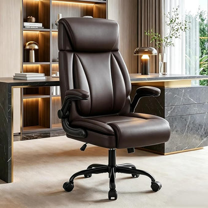 BestGlory Ergonomic Office Chair, PU Leather Executive Desk Chair with Adjustable Headrest, Flip-Up Arms and Lumbar Support, High Back Computer Chair for Home Office, Remote Work, Gaming, Coffee