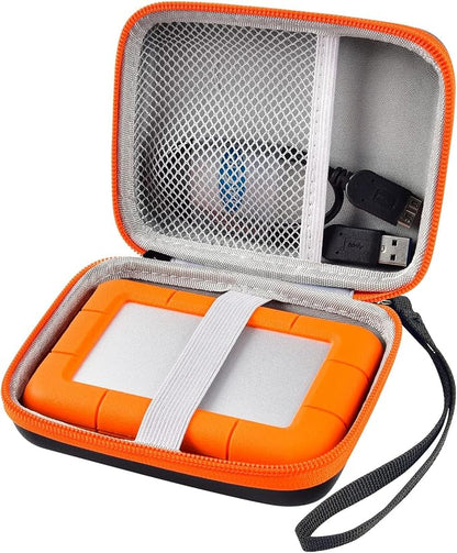 Case Compatible with LaCie Rugged Mini 1TB/ 2TB/ 4TB/ 5TB External Hard Drive Portable HDD, Storage Holder for Hard Drives for Mac and PC Computer & USB 3.0 2.0 Cable SD Cards (Orange)