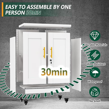 winiowa Tall Metal Storage Cabinet with Lock, Locking File Cabinet with 2 Doors and 2 Adjustable Shelves, White Lockable Organizer for Home Office Garage（23.6" W）