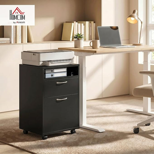 HOMCOM Mobile Storage Cabinet Organizer with Drawer and Cabinet, Printer Stand with Castors, Black