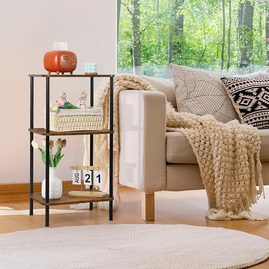 BTY 3 Tier Tall End Table Telephone Table Tall Side Table, 30" H Small End Table with Storage Shelves, Tall Nightstand for Living Room, Bedroom, Home Office,3 Tier Slim Table, Tall Side Table