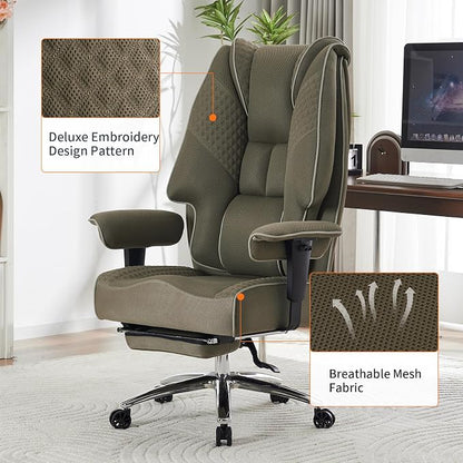EXCEBET Big and Tall Office Chair 400lbs Wide Seat, Mesh High Back Executive Office Chair with Foot Rest, Ergonomic Chairs Lumbar Support for Lower Back Pain Relief (Mesh Light Green)