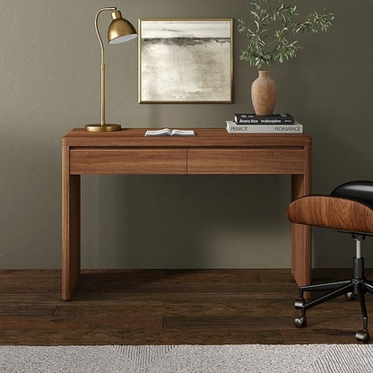 Henn&Hart 48" Modern Rectangular Wooden Home Office Desk Computer Desk Writing Table with 2 Storage Drawers for Home Office, Medium Walnut