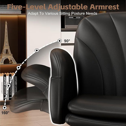 Vonesse Criss Cross Office Chair with Wheels & Armrests, Height Adjustable Vanity Chair, Makeup Chairs with Side Pockets Design, Comfortable Computer Desk Chairs for Home (PU Leather,Black)