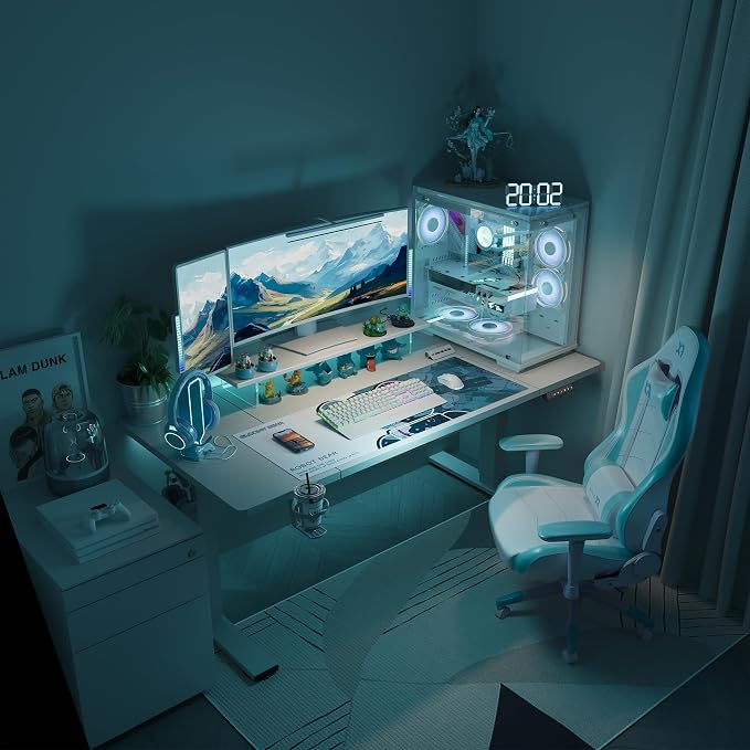 Standing Desk,Large 71x31 Inches Height Adjustable Stand Up Desks with Cable Management, Home Office Computer Desk 2 Box Packaging with Cup Holder & Memory Preset,White