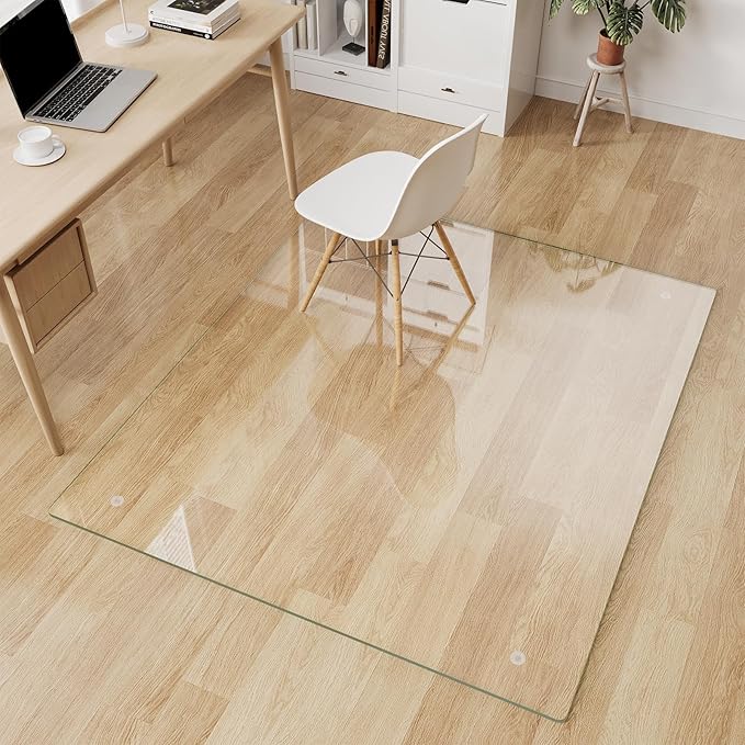 Glass Chair Mat 46" x 55" Heavy Duty Tempered Glass Office Chair Mat, Glass Floor Mat with Round Corner and Polished Edge for Smooth Glide, Office Chair Mat for Carpet, Hardwood Floor