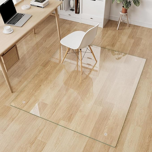 Glass Chair Mat 46" x 55" Heavy Duty Tempered Glass Office Chair Mat, Glass Floor Mat with Round Corner and Polished Edge for Smooth Glide, Office Chair Mat for Carpet, Hardwood Floor