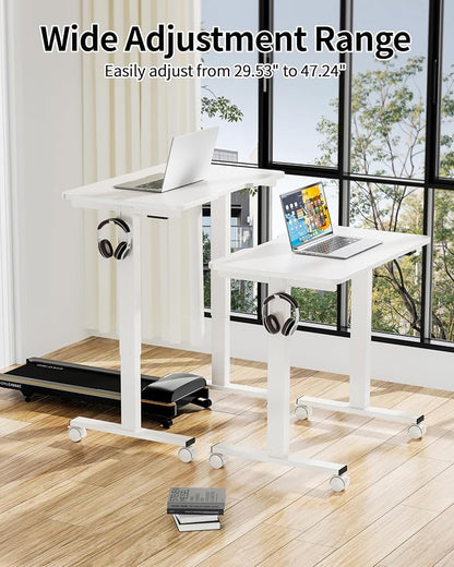 Okin Electric Standing Desk 31.5x19.7 Inches Small Computer Desk-Whole Piece Stand up Desk with Wheels Gaming Rolling Home Office Desks, White