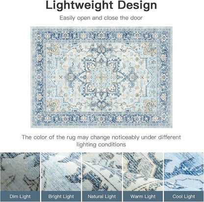 Lofus 6x9 Area Rugs for Living Room, Machine Washable Non-Slip Area Rug, Low Pile Large Rugs for Bedroom, Kitchen, Dining Room, Home Office, Vintage Oriental Print Rug, Blue Gold
