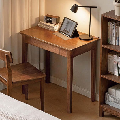 Mid-Century Modern Walnut Desk, Solid Wood Desk, Computer Desk with Drawers, Writing Desk for Study, Bedroom, Work 31.49" W