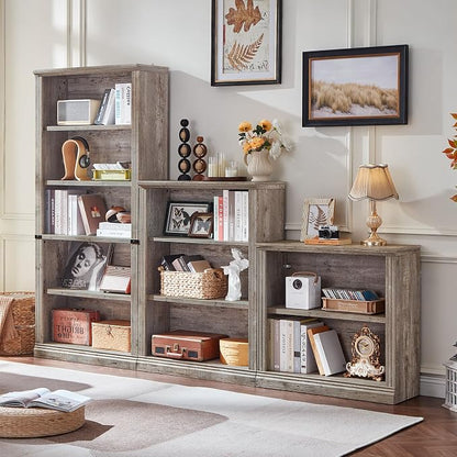 RWYHG 30" Grey Bookshelf Set of 2,2-Tier Thick Wood Book Shelf with Adjustable Shelves,Free Standing Farmhouse Bookcase with Open Display Storage,Floor Vintage Bookshelves for Living Room,Office