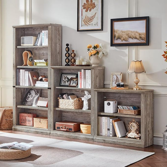 RWYHG 30" Grey Bookshelf Set of 4,2-Tier Thick Wood Book Shelf with Adjustable Shelve,Free Standing Farmhouse Bookcase with Open Display Storage,Floor Vintage Bookshelves for Living Room,Office