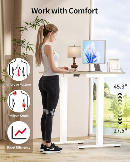 Okin Standing Desk Electric Adjustable Computer Desks, Whole Piece Stand up Desk Office Gaming Home Office Memory Desks 48x24 inches Cream Pecans