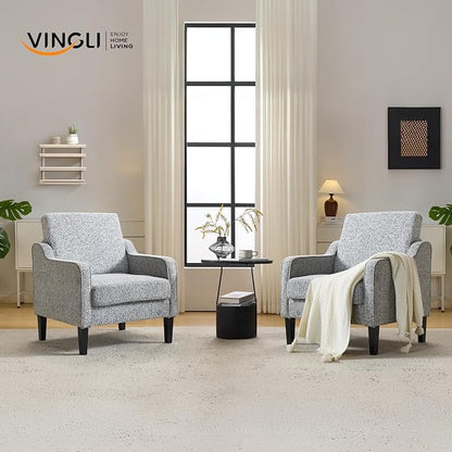 VINGLI Accent Chair for Living Room Chairs Reading Chair for Bedroom Chair Scooped Arm Chair Mid Century Modern Accent Chairs Upholstered Comfy Chair for Apartment, Waiting Room (2, Texture Gray)