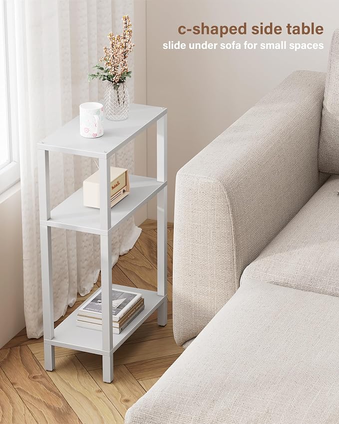 TUTOTAK Small Side Table, Narrow End Table, Skinny Sofa Table, Slim Nightstand, Couch Table, Living Room, Bed Room, White TB01BW077