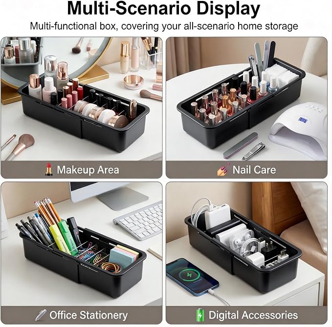Li&Zhao Drawer Organizer- Adjustable Storage Bins with 5 Dividers, Gray Clear Drawer Organizer for Kitchen, Bedroom, and Office, Expandable clear organizer bins for Makeup, Utensils, and Gadgets