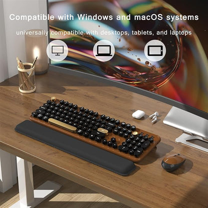 MPTOG Colorful Wireless Computer Keyboard and Mouse Combo with Round Typewriter Keycaps, Retro Design, Power Switch, Ergonomic Design, 2.4GHz Wireless for Windows, Mac, PC(Black-Brown)