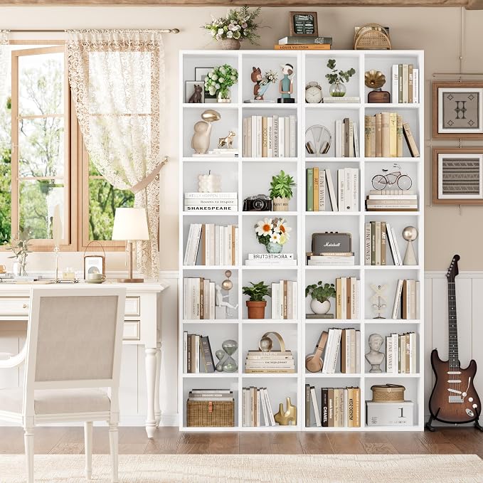 FOTOSOK 71'' Tall Bookshelf Set of 2, 7 Tier Large White Bookshelf with Adjustable Shelves, Wide Bookcases and Bookshelf, DVD/CD Media Tower Storage, Cube Book Shelf Display Shelf Cabinet, White