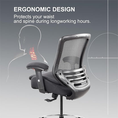 400lbs Office Drafting Chair Wide Dual Seat Cushion for High Standing Desk with Lumbar Support and Enlarged Adjustable Footrest-Black