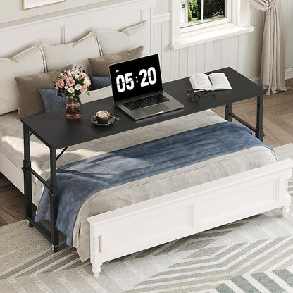 MAHANCRIS Overbed Table with Wheels, Mobile Bed Desk for Queen Size, 36"-43.5" Adjustable Height Rolling Table, Recliner Desk, Mobile Cross Bed for Bedroom, Living Room, Office, Black MTBK18001