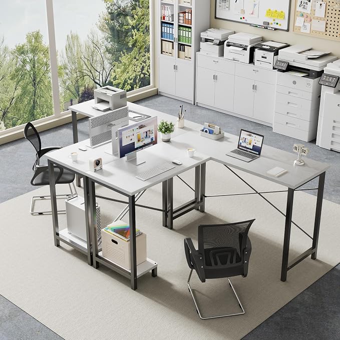 DUMOS L Shaped Desk, Computer Gaming Desks Corner Office Table with CPU Shelf for Home Study Writing Work Station 50 Inch, Sturdy Modern Design, Ideal for PC Setup, Study, and Home Office Use, White