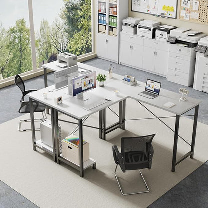 DUMOS L Shaped Desk, Computer Gaming Desks Corner Office Table with CPU Shelf for Home Study Writing Work Station 50 Inch, Sturdy Modern Design, Ideal for PC Setup, Study, and Home Office Use, White