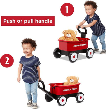 Radio Flyer Push & Pull Walker Wagon with Teddy Bear, Red, for Kids 1-4 Years Old, Locking Handle for Stability, Baby Push Walker Converts to Pull Wagon, for Indoor & Outdoor Play, Amazon Exclusive