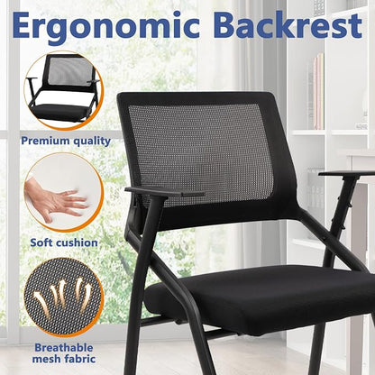 CLATINA Stackable & Foldable Office Chairs with Ergonomic Lumbar Support and Thickened Seat Cushion, Folding Mesh Fabric Reception Guest Chair for School Church Conference Waiting Room Black (2pk)