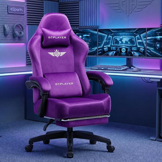 GTPLAYER Big and Tall Gaming Chair 400lbs Heavy Duty Office Chair with Foot Rest,High Back Pocket Spring Ergonomic Computer Chair for Adults,Wide Comfy Seated Cushion with Linkage Armrests,Dark Purple