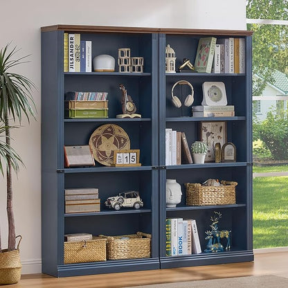 RWYHG 70" Blue Tall Bookshelf Set of 3,5-Tier Thick Wooden Book Shelf with Adjustable Shelves,Free Standing Farmhouse Bookcase with Open Display Storage,Floor Vintage Bookshelves for Living Room
