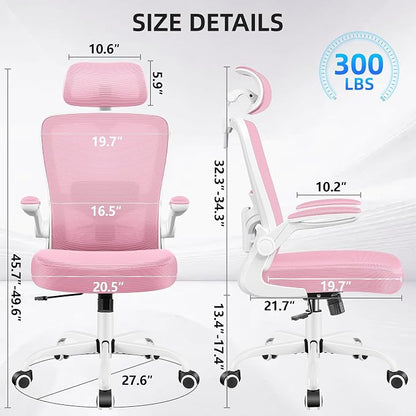 FelixKing Office Chair, Desk Chair with Adjustable Lumbar Support, Ergonomic Computer Chair with High Back and Armrest, Adjustable Height Gaming Chair Home Office Swivel Chair(Pink)