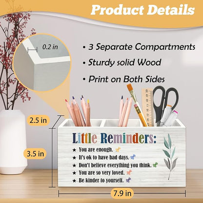 Little Reminders Inspirational Pen Holder Organizer for Desk Accessories, Positive Gifts, Mental Health Motivational Wooden Box Sign Desk Decorations for Home Bedroom Office Decor