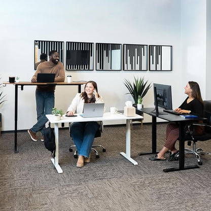 Veken 55 Inch, Height Adjustable Sit Stand Up, Wood Desktop, Work Home Office Computer PC Table, Tall Standup Workstation, Gaming Writing Study Bedroom Rising Desks, Black