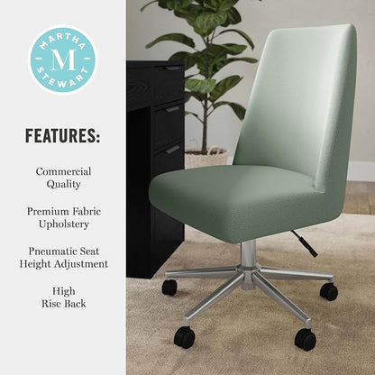 Martha Stewart Maeve Swivel Task Chair with Height Adjustable Seat for Home Office in Sage Fabric with Polished Nickel Frame