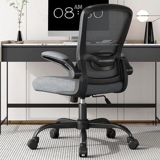 Mimoglad Ergonomic Office Chair - Desk Chair with Flip-up Armrests & 135° Recline, Adjustable Lumbar Support - Space-Saving Task Chair for Business/Team Office & Home (Iron Gray, 300lbs)